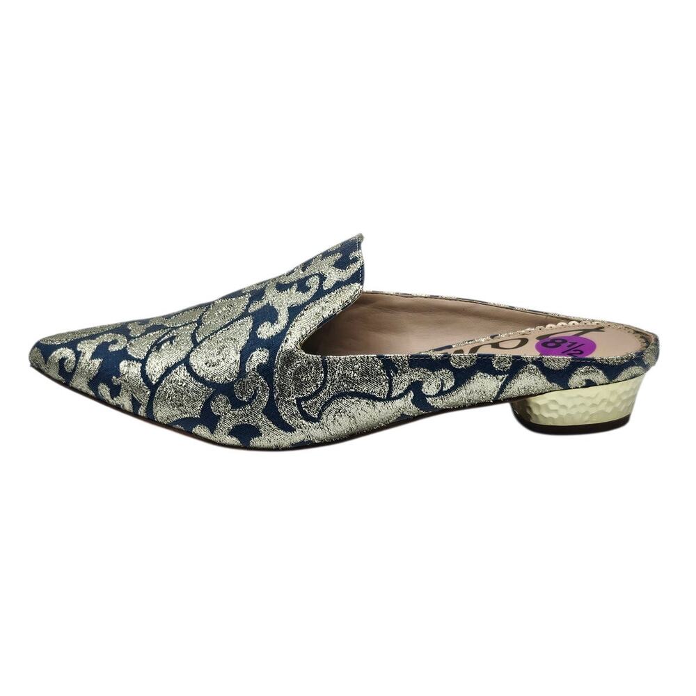 Sam Edelman Blue & Gold Metallic Augustine Jacquard Loafer Mules - Picture 2 of 10